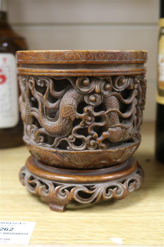 A Chinese carved soapstone brushpot 5in.